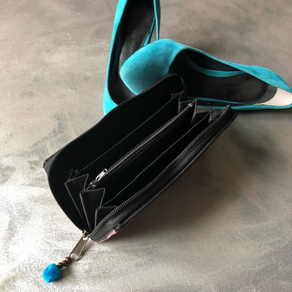 Embroidered Blue Feather Graphic Wallet / Clutch - Picture 6 of 8